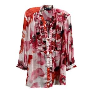 Size 22 Jones New York Sheer Floral Pintuck Blouse, Jones New York